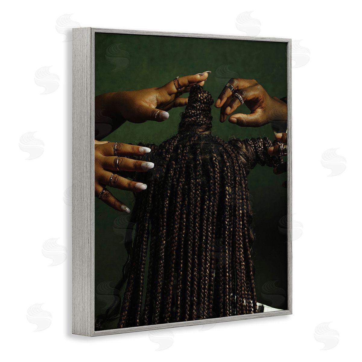 Women Braiding Hair Grey Frame Print Wall Art, Home Decor by Oladimeji Odunsi