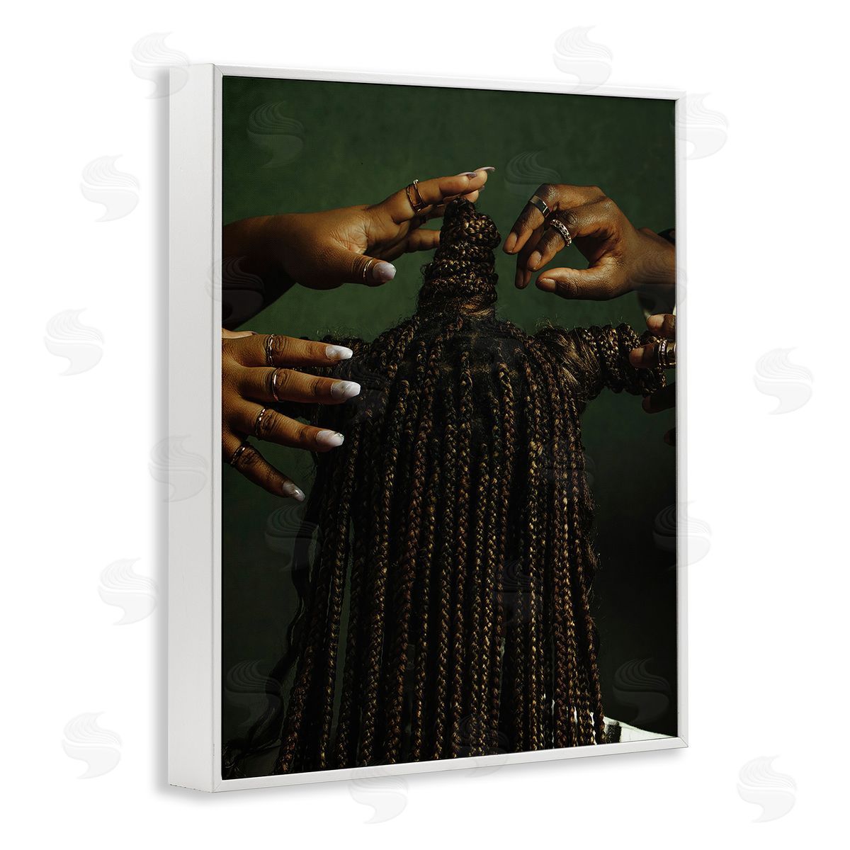 Women Braiding Hair White Frame Print Wall Art, Home Decor by Oladimeji Odunsi