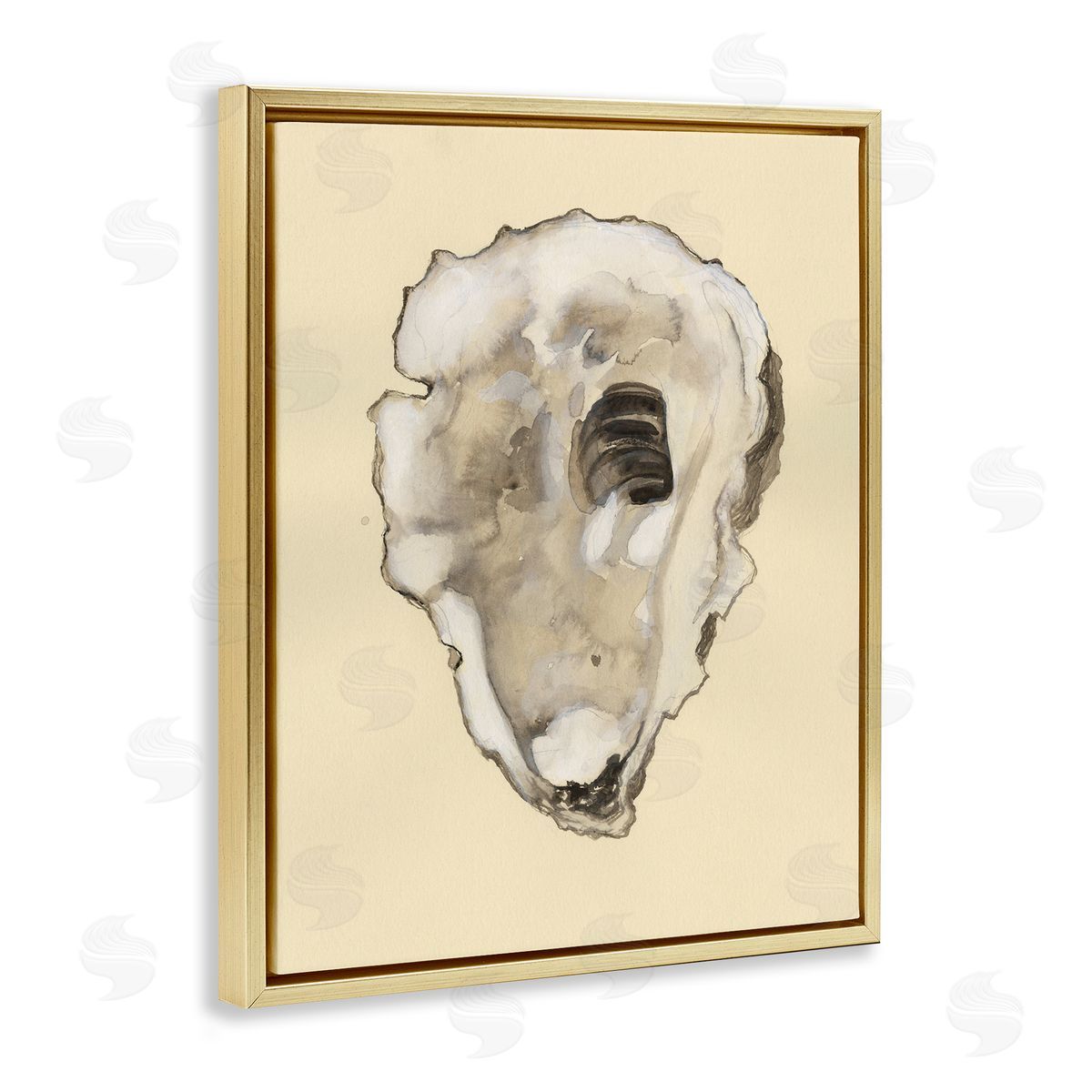 Beige Oyster Shape Gold Floating Frame Canvas Wall Art, Home Decor by Michael Willett