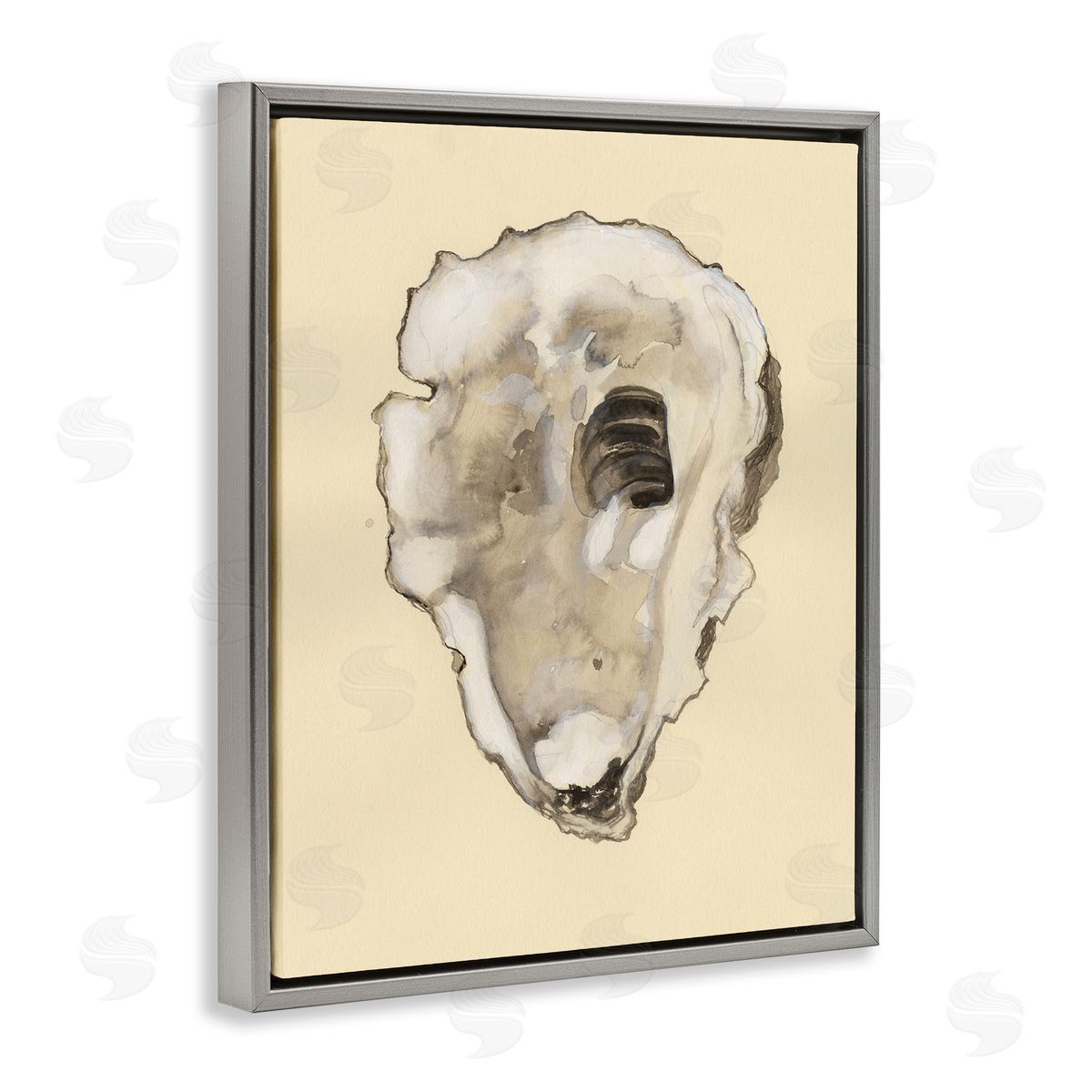 Beige Oyster Shape Grey Floating Frame Canvas Wall Art, Home Decor by Michael Willett