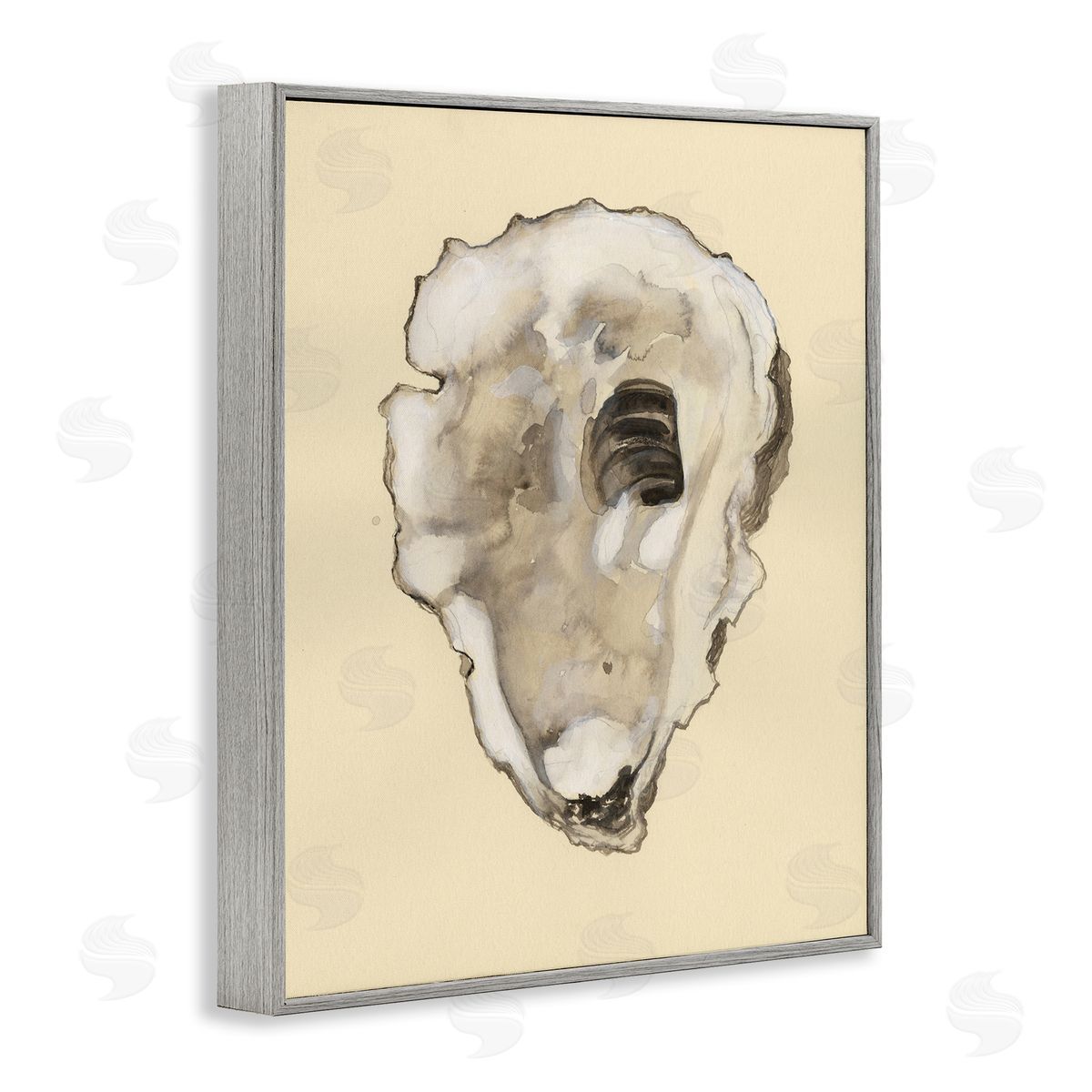Beige Oyster Shape Grey Frame Print Wall Art, Home Decor by Michael Willett