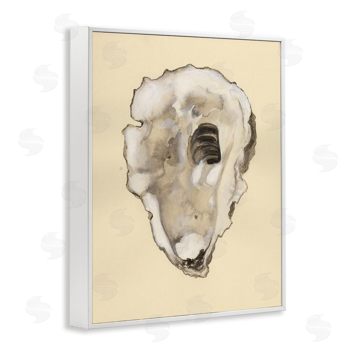 Beige Oyster Shape White Frame Print Wall Art, Home Decor by Michael Willett