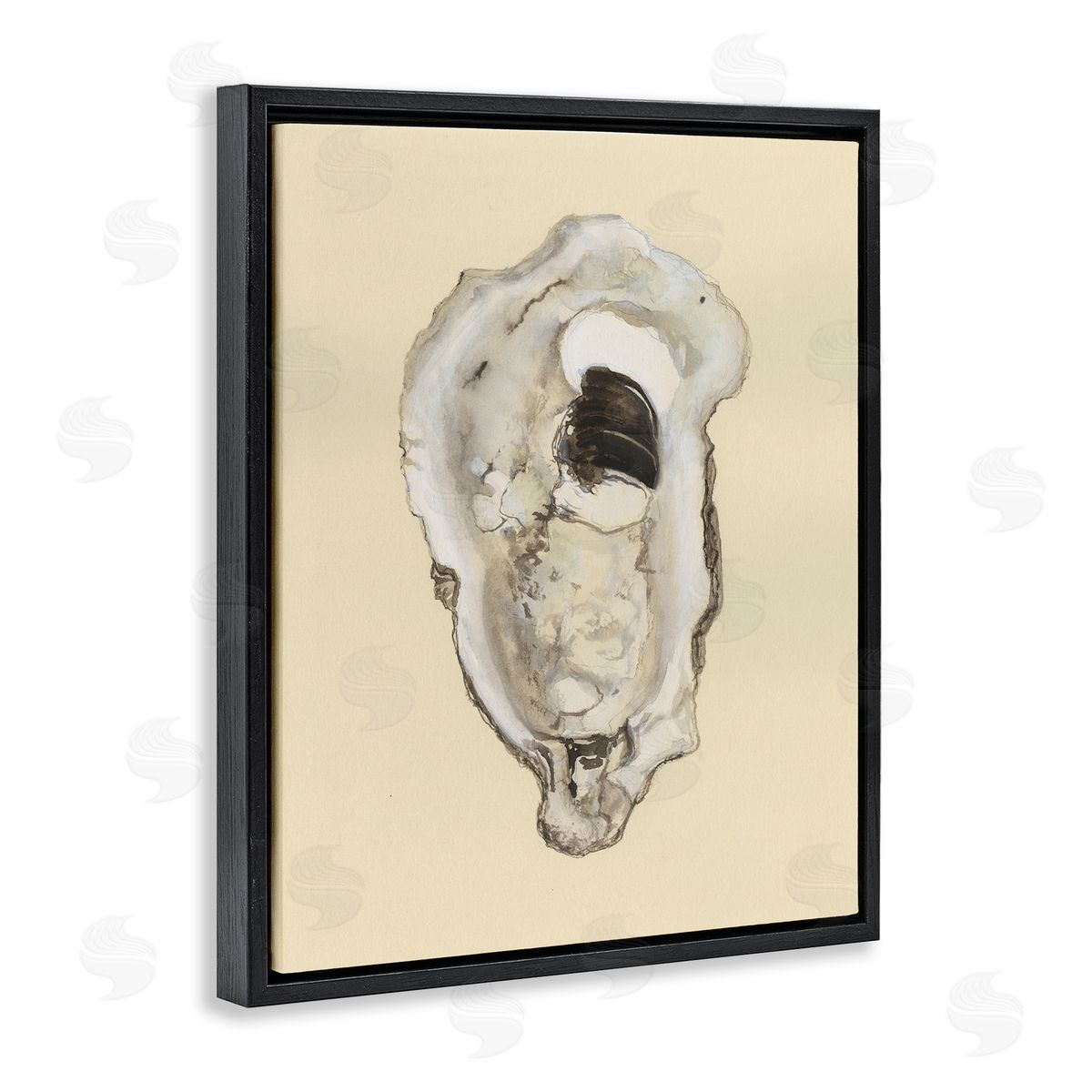 Aquatic Oyster on Beige Black Floating Frame Canvas Wall Art, Home Decor by Michael Willett