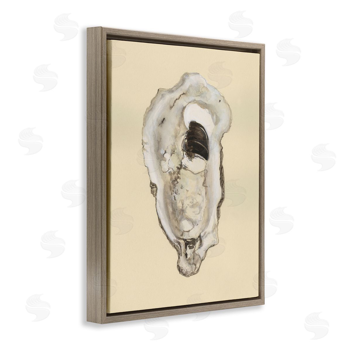 Aquatic Oyster on Beige Brown Floating Frame Canvas Wall Art, Home Decor by Michael Willett