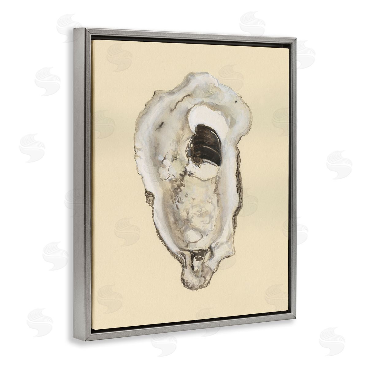 Aquatic Oyster on Beige Grey Floating Frame Canvas Wall Art, Home Decor by Michael Willett