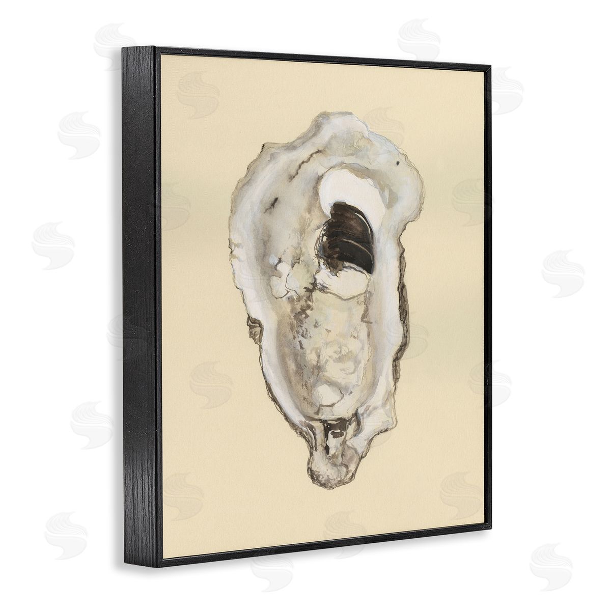 Aquatic Oyster on Beige Black Frame Print Wall Art, Home Decor by Michael Willett