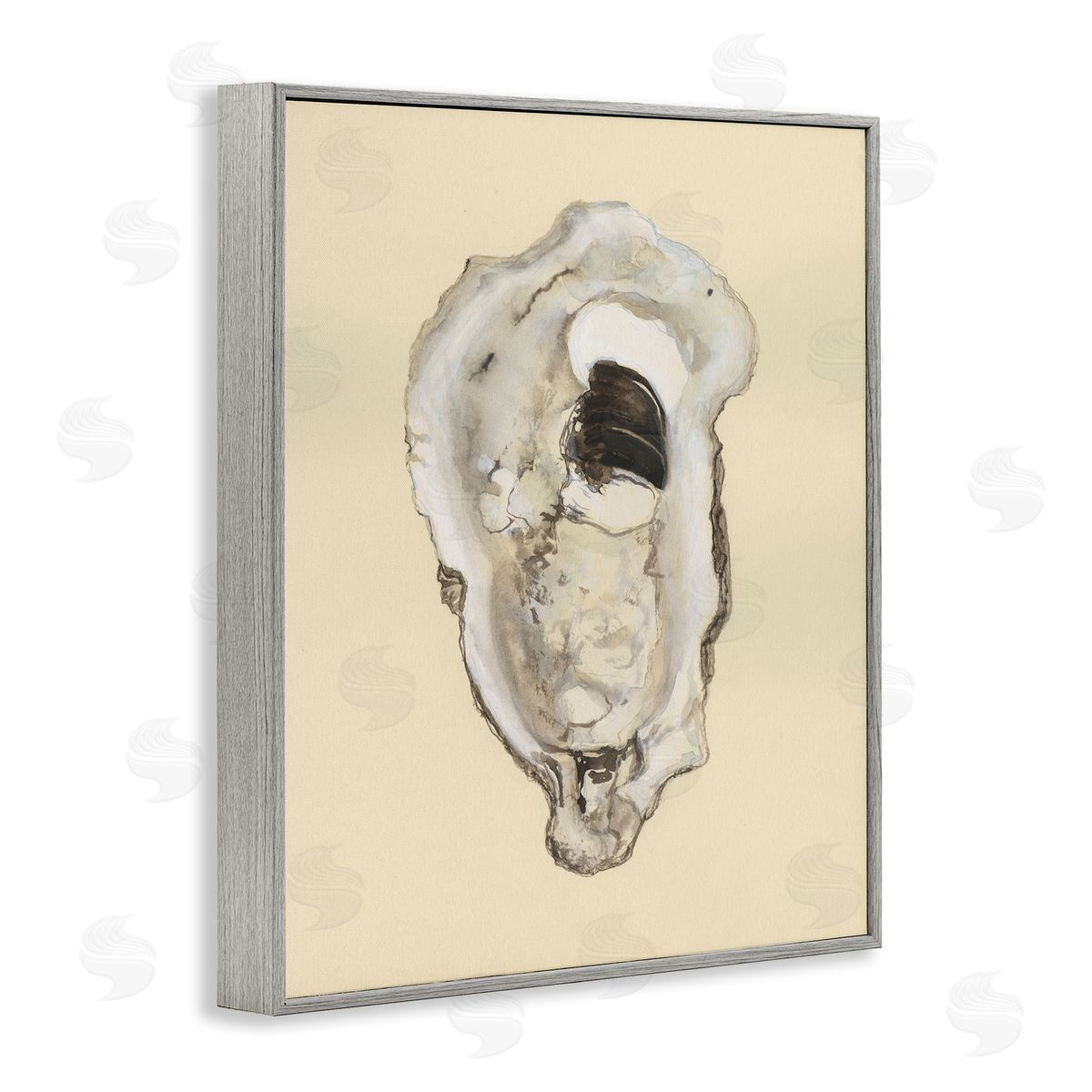 Aquatic Oyster on Beige Grey Frame Print Wall Art, Home Decor by Michael Willett