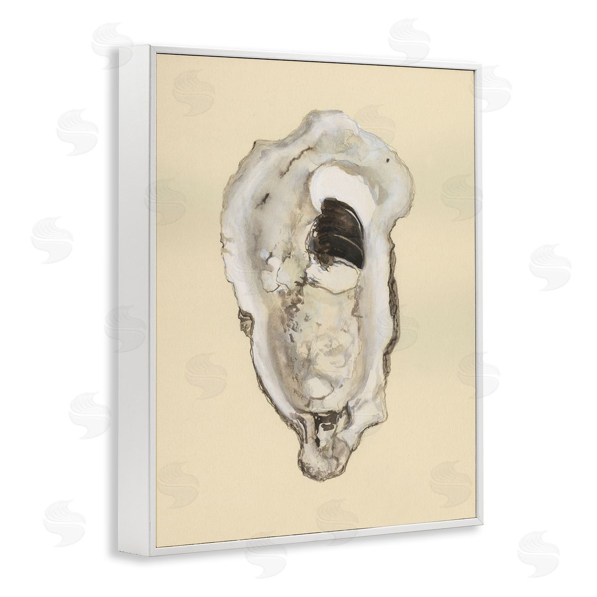 Aquatic Oyster on Beige White Frame Print Wall Art, Home Decor by Michael Willett