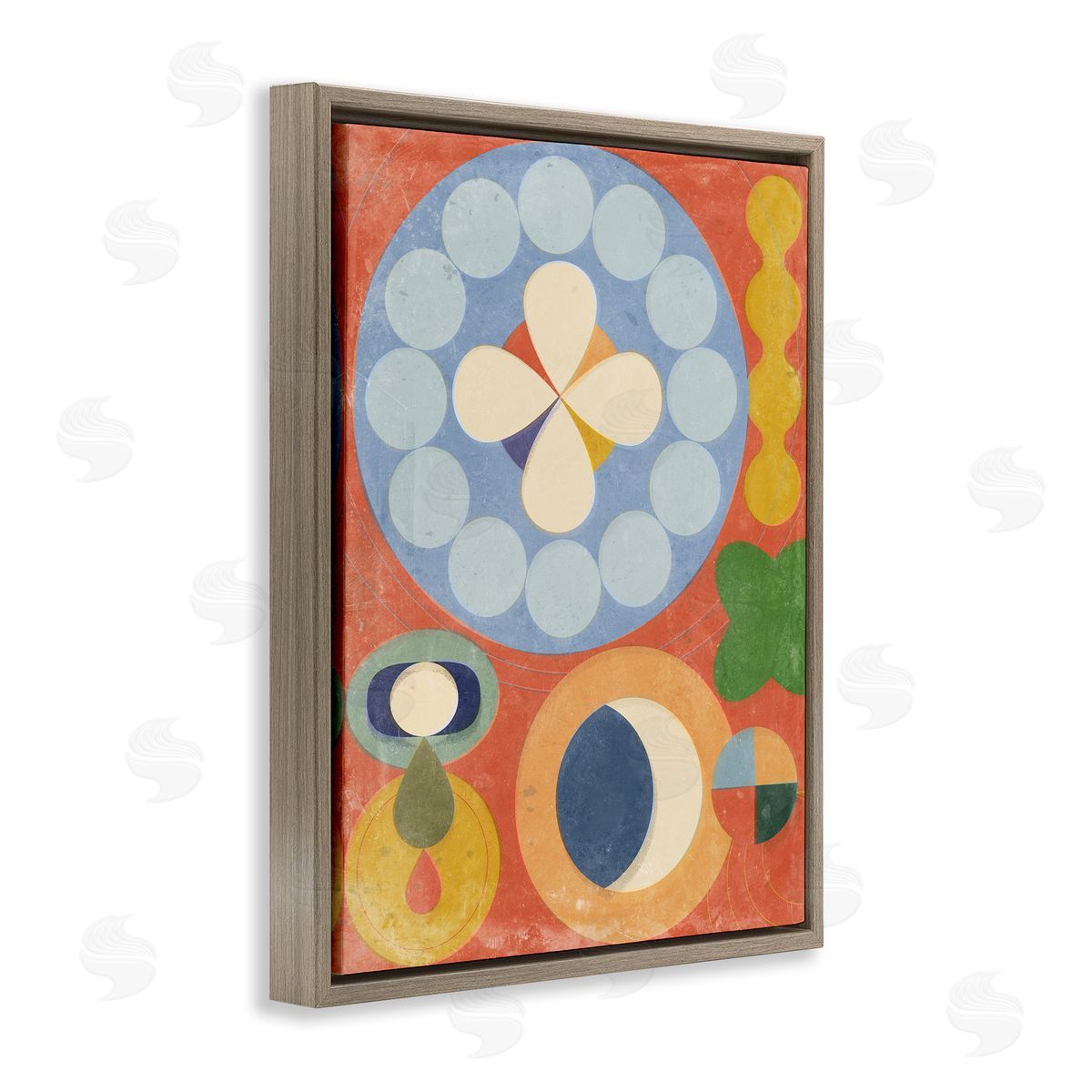 Retro Symbolic Shapes Brown Floating Frame Canvas Wall Art, Home Decor by Victoria Barnes