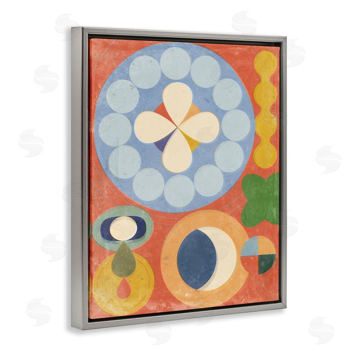 Retro Symbolic Shapes Grey Floating Frame Canvas Wall Art, Home Decor by Victoria Barnes