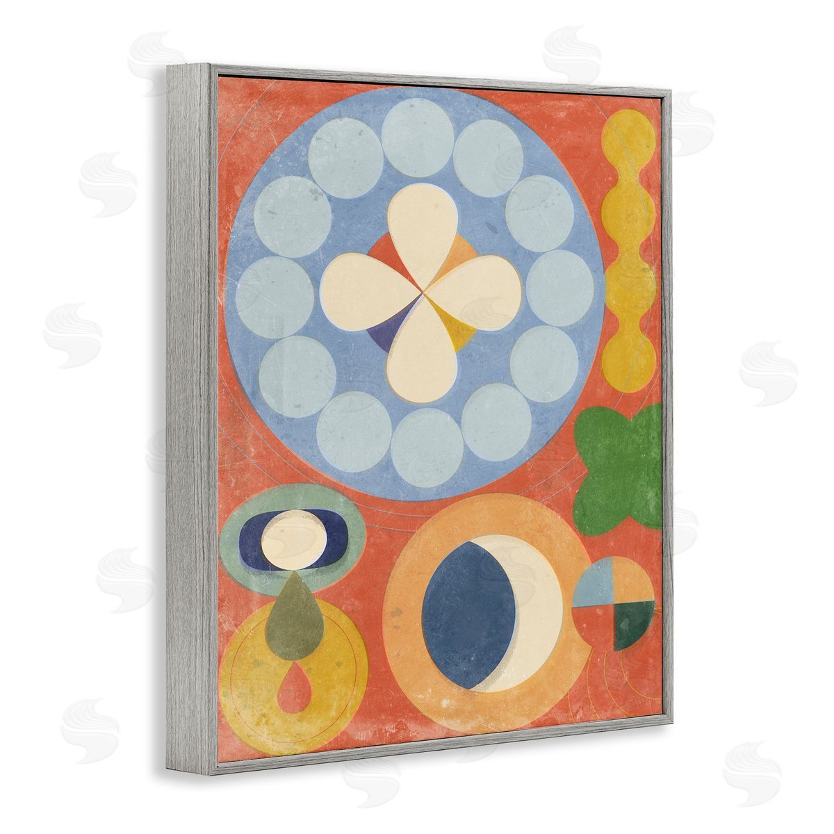 Retro Symbolic Shapes Grey Frame Print Wall Art, Home Decor by Victoria Barnes