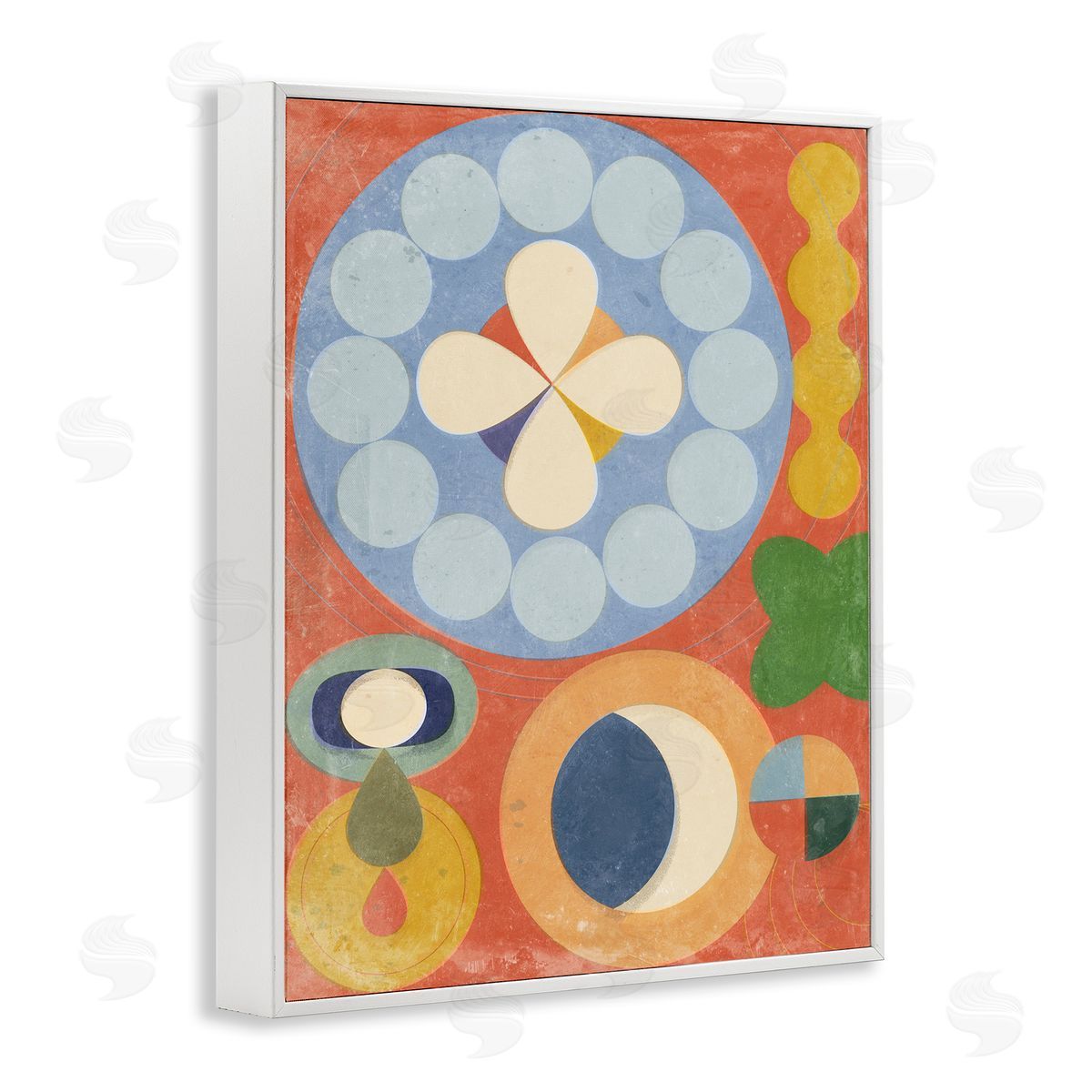 Retro Symbolic Shapes White Frame Print Wall Art, Home Decor by Victoria Barnes