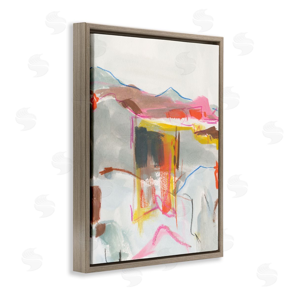 Bold Abstract Mountain Shapes Brown Floating Frame Canvas Wall Art, Home Decor by Melissa Wang