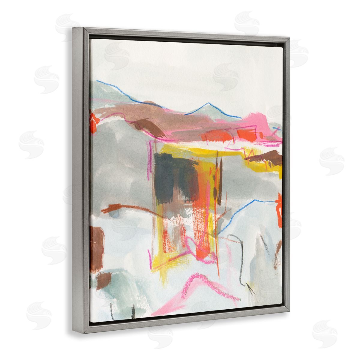 Bold Abstract Mountain Shapes Grey Floating Frame Canvas Wall Art, Home Decor by Melissa Wang