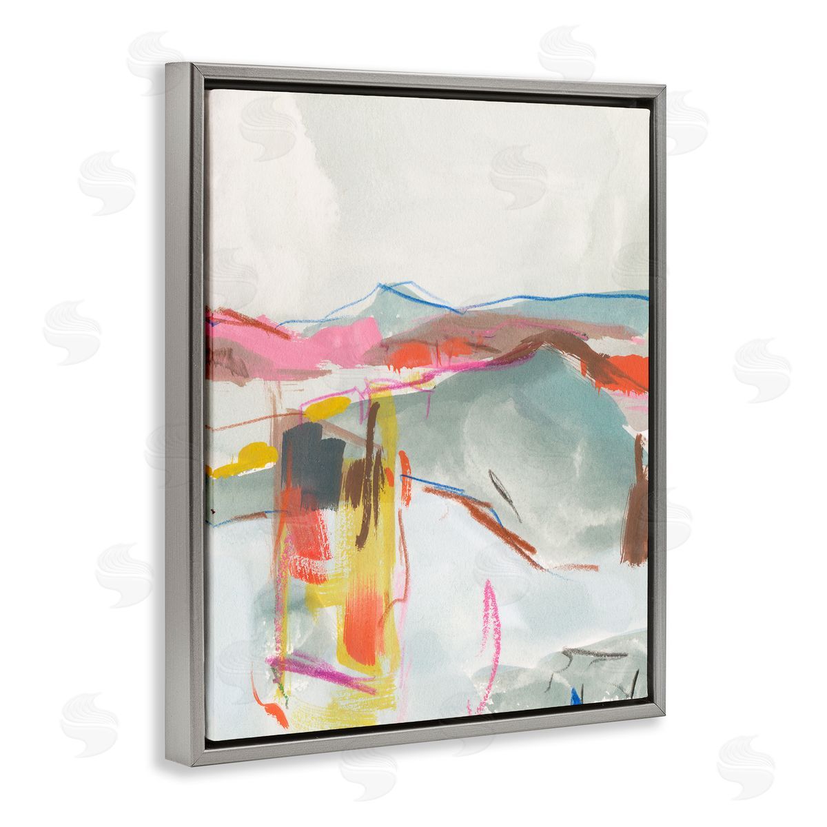 Mountain Shape Impressions Grey Floating Frame Canvas Wall Art, Home Decor by Melissa Wang