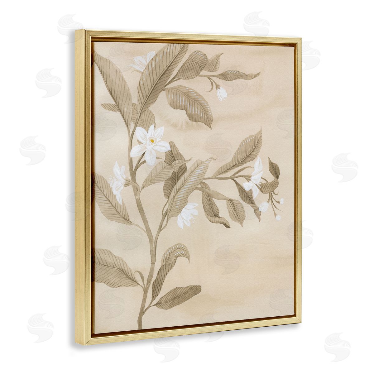 Traditional White Daffodils Gold Floating Frame Canvas Wall Art, Home Decor by Grace Popp