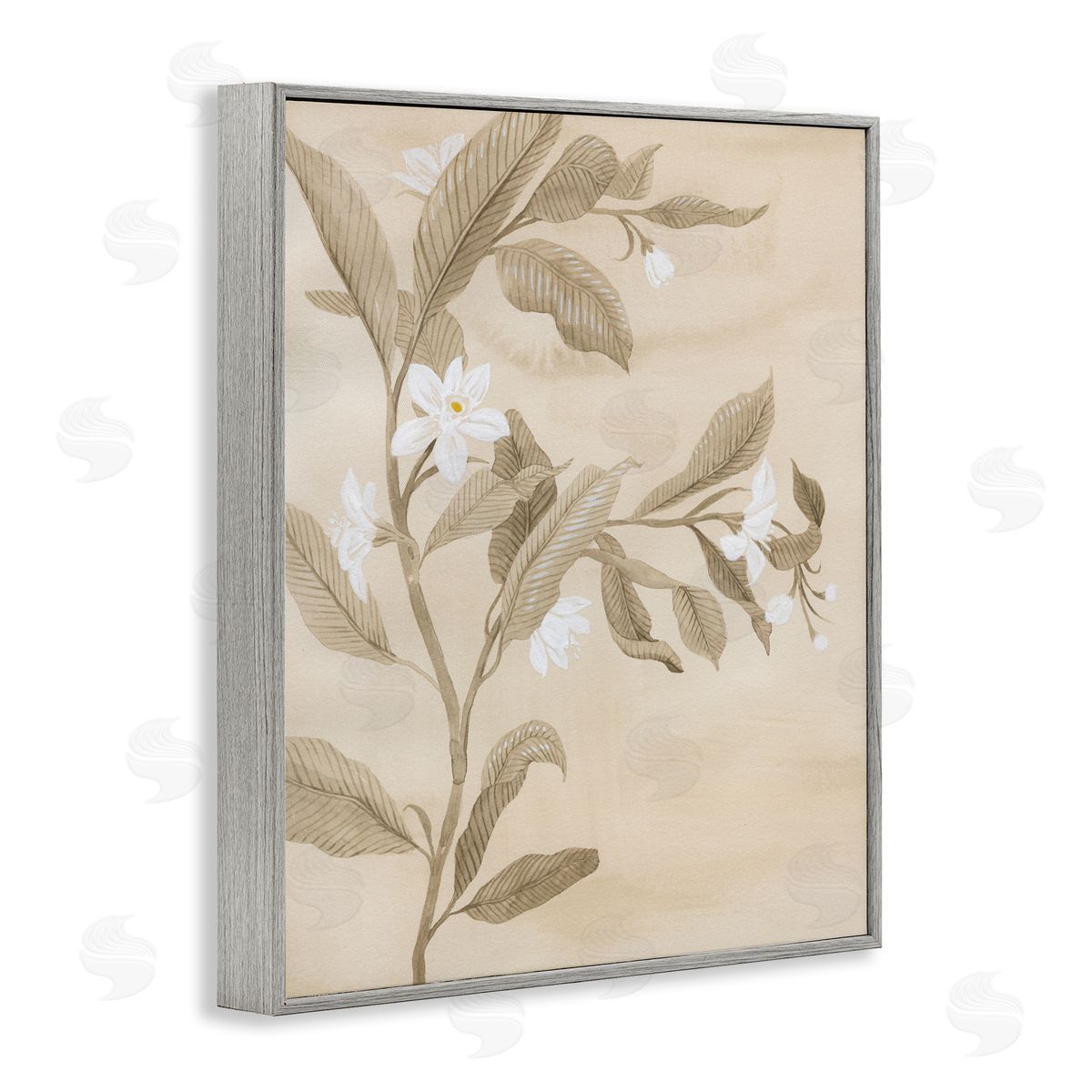 Traditional White Daffodils Grey Frame Print Wall Art, Home Decor by Grace Popp