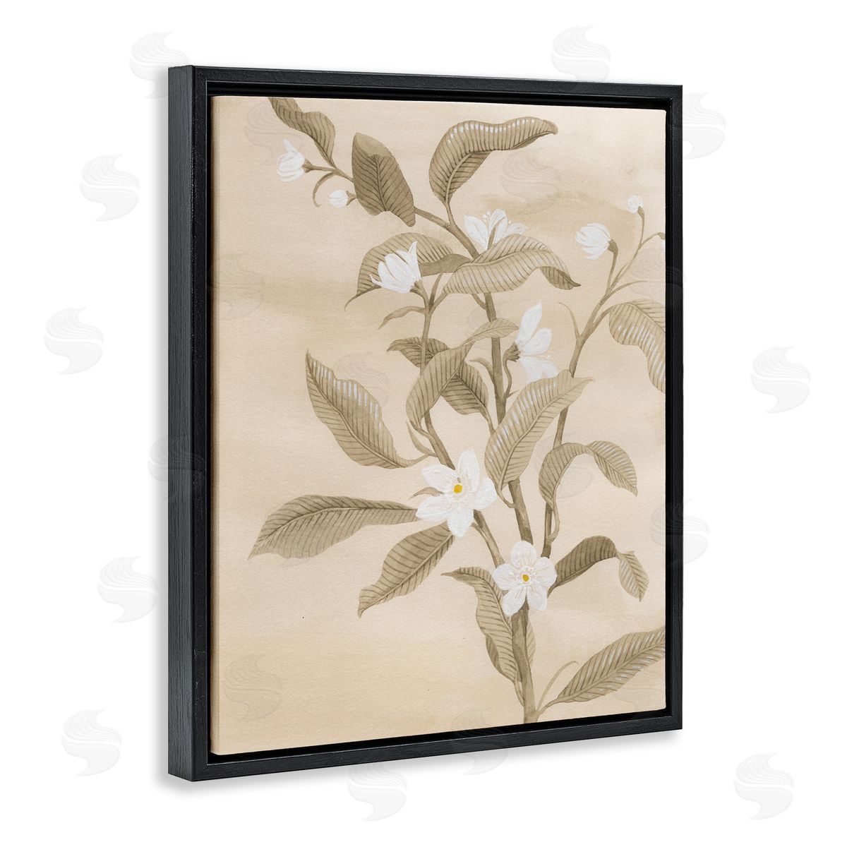 Neutral White Daffodils Black Floating Frame Canvas Wall Art, Home Decor by Grace Popp