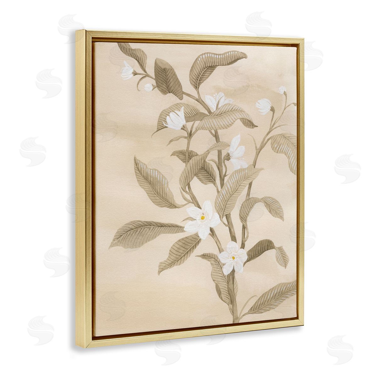 Neutral White Daffodils Gold Floating Frame Canvas Wall Art, Home Decor by Grace Popp