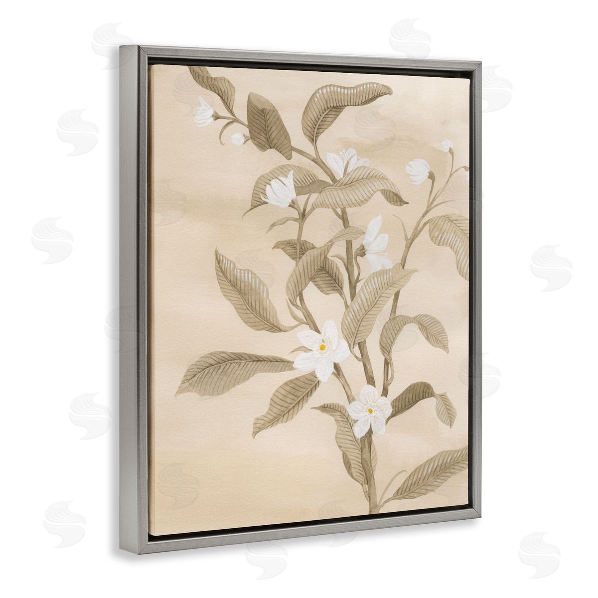 Neutral White Daffodils Grey Floating Frame Canvas Wall Art, Home Decor by Grace Popp