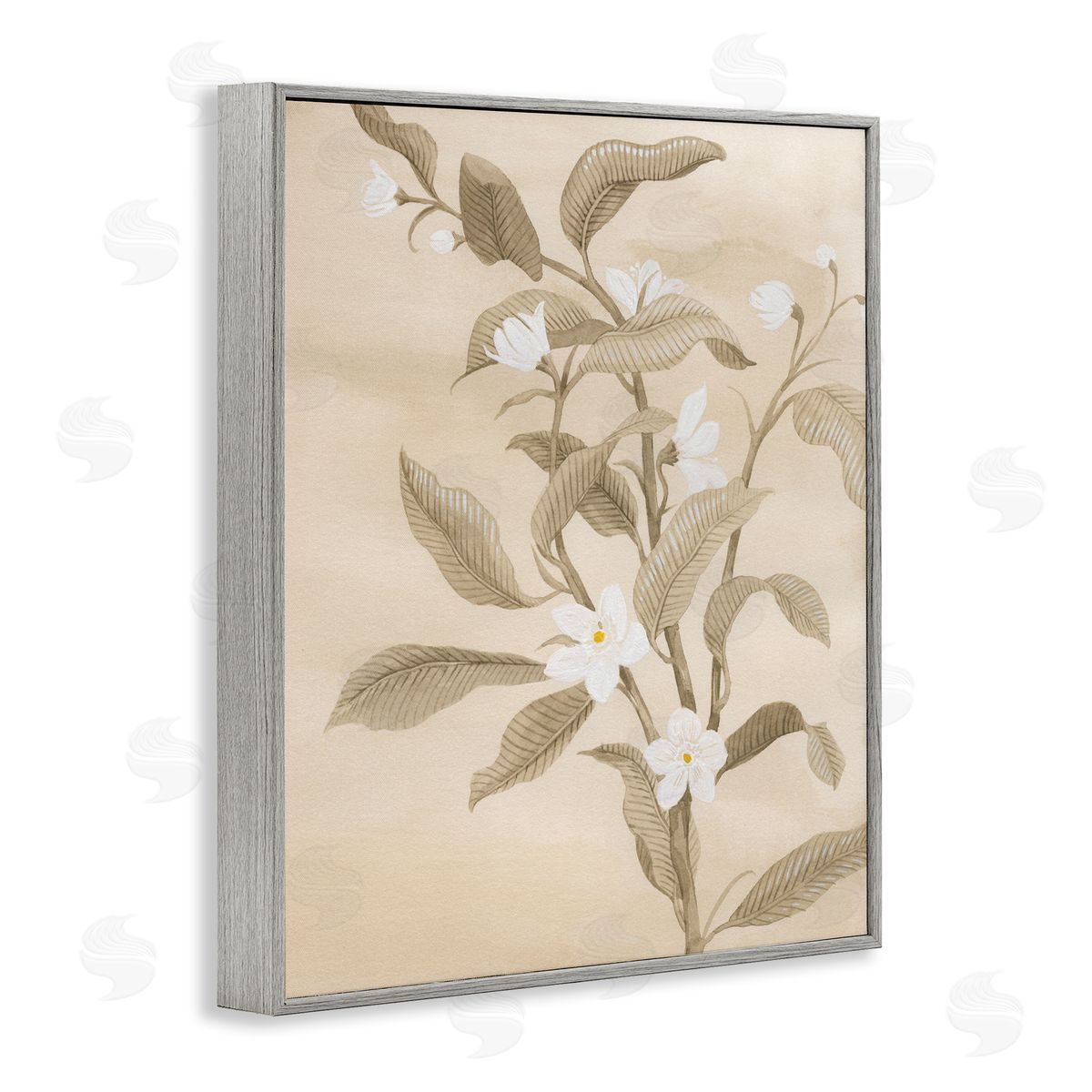 Neutral White Daffodils Grey Frame Print Wall Art, Home Decor by Grace Popp