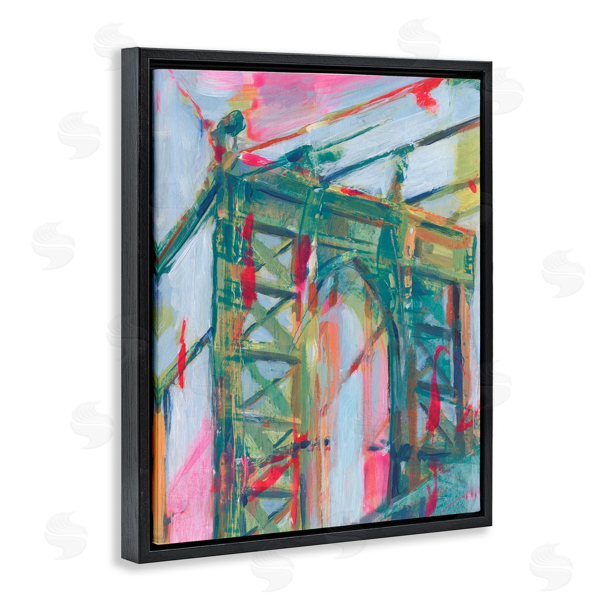 Bridge Arch Abstraction Black Floating Frame Canvas Wall Art, Home Decor by Ethan Harper