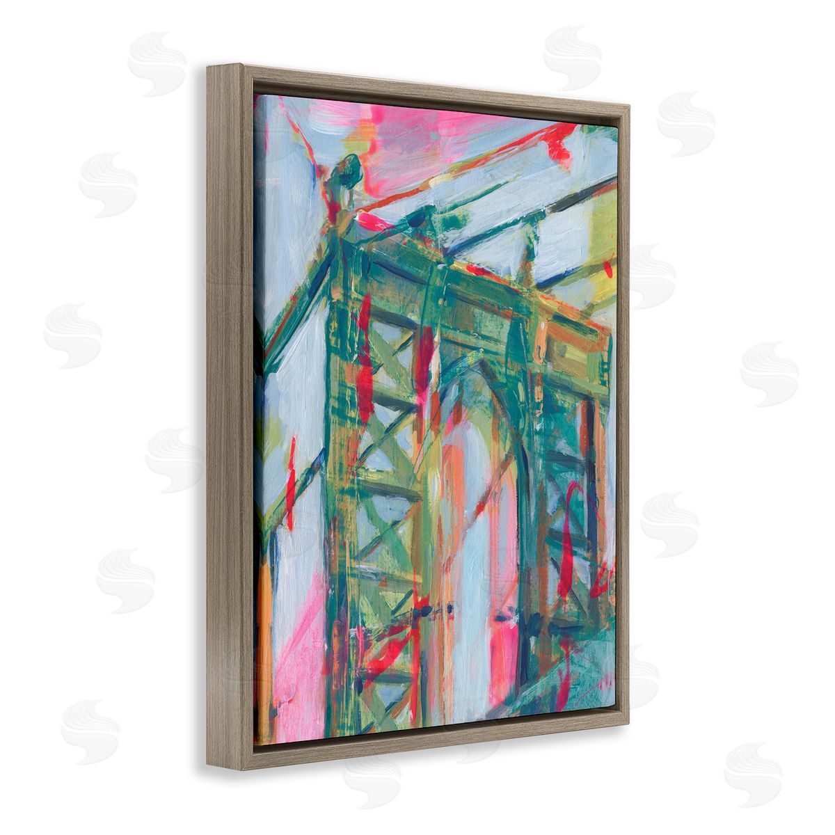Bridge Arch Abstraction Brown Floating Frame Canvas Wall Art, Home Decor by Ethan Harper