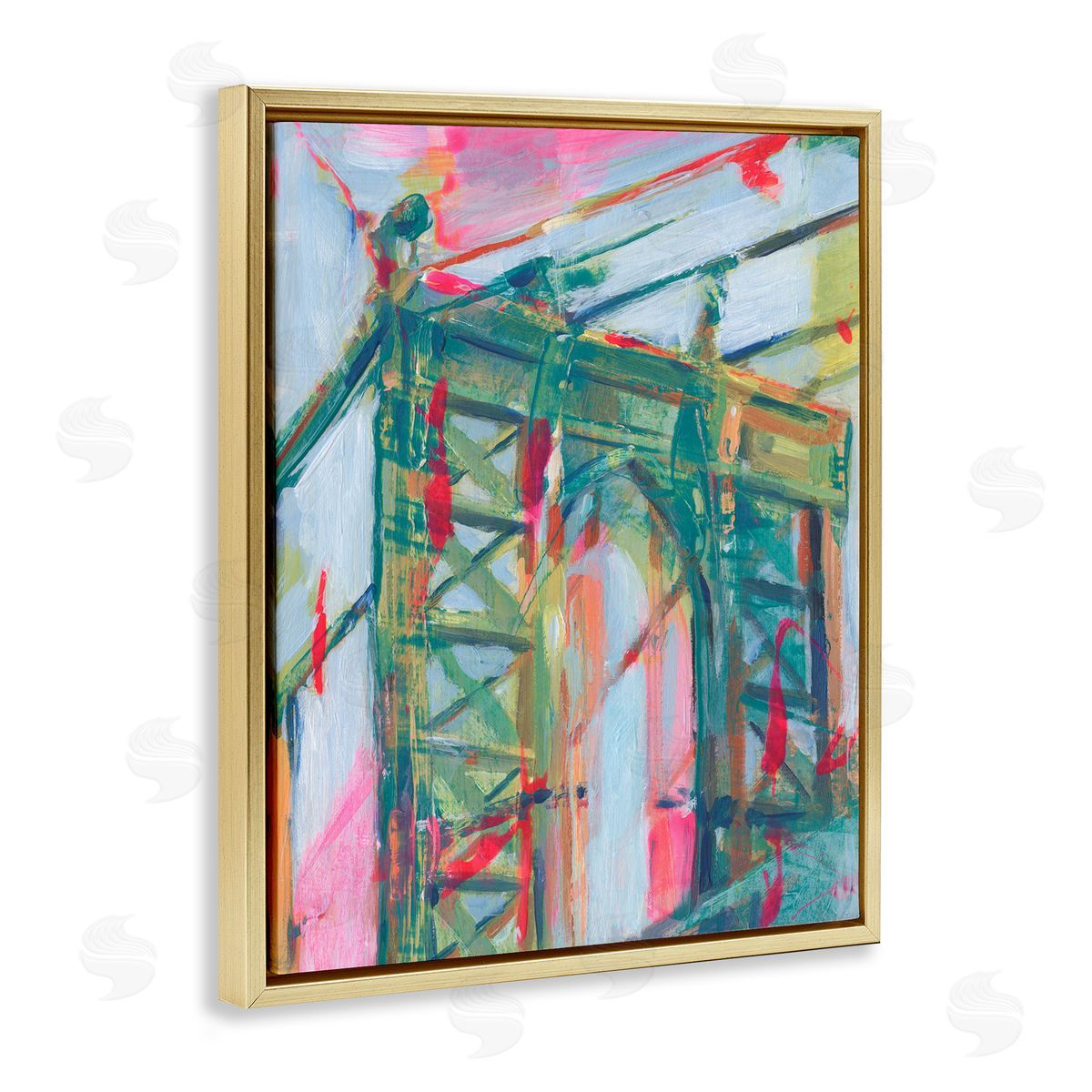 Bridge Arch Abstraction Gold Floating Frame Canvas Wall Art, Home Decor by Ethan Harper