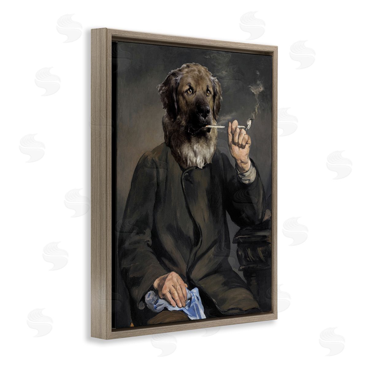 Smoking Historical Dog Brown Floating Frame Canvas Wall Art, Home Decor by Alicia Longley
