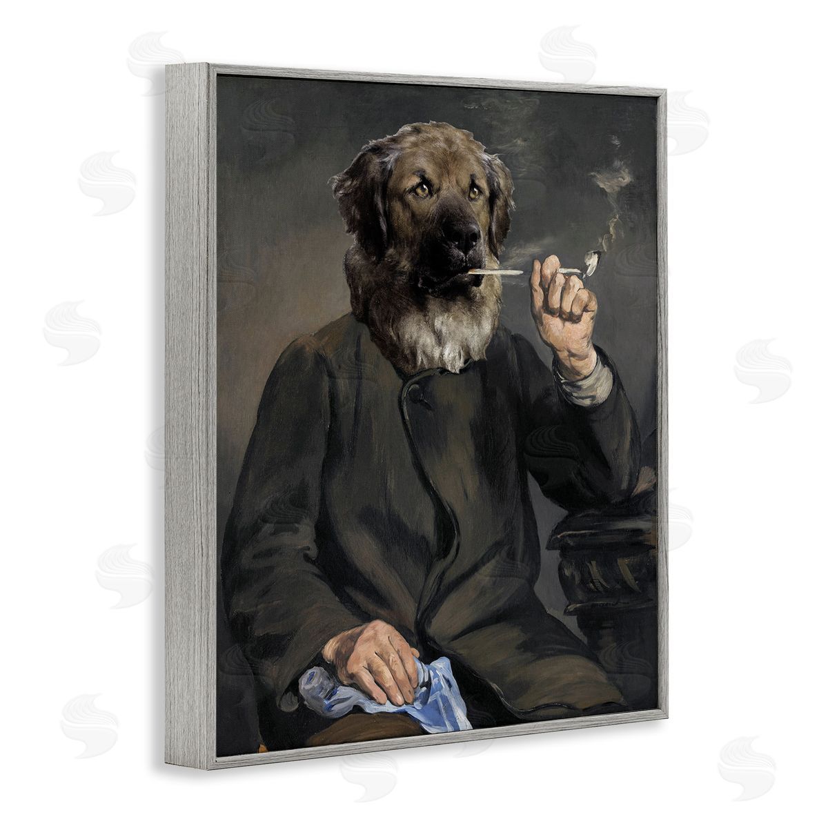 Smoking Historical Dog Grey Frame Print Wall Art, Home Decor by Alicia Longley