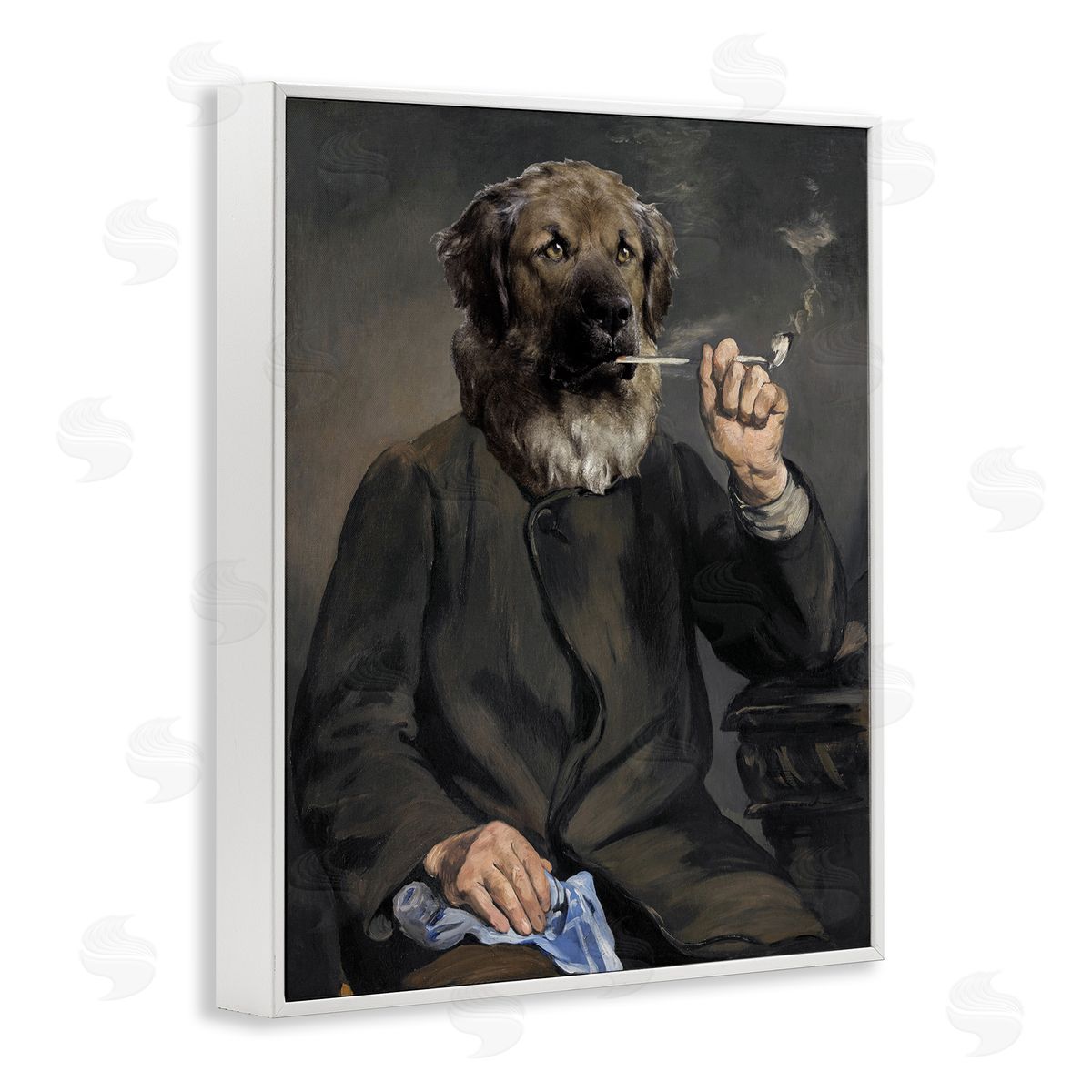 Smoking Historical Dog White Frame Print Wall Art, Home Decor by Alicia Longley