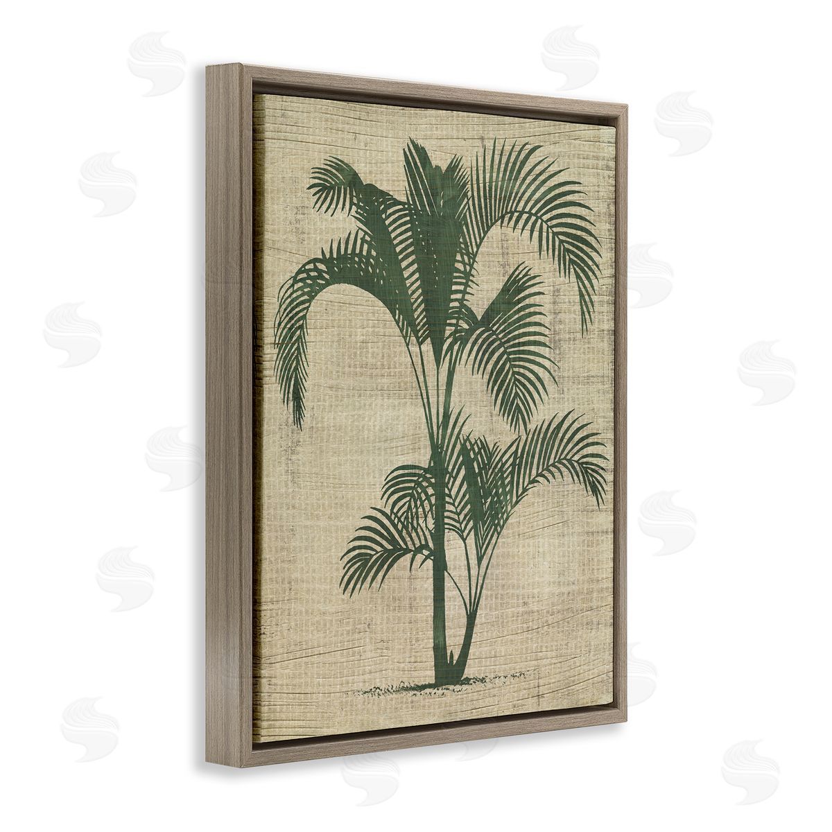 Palm on Woven Pattern Brown Floating Frame Canvas Wall Art, Home Decor by June Erica Vess