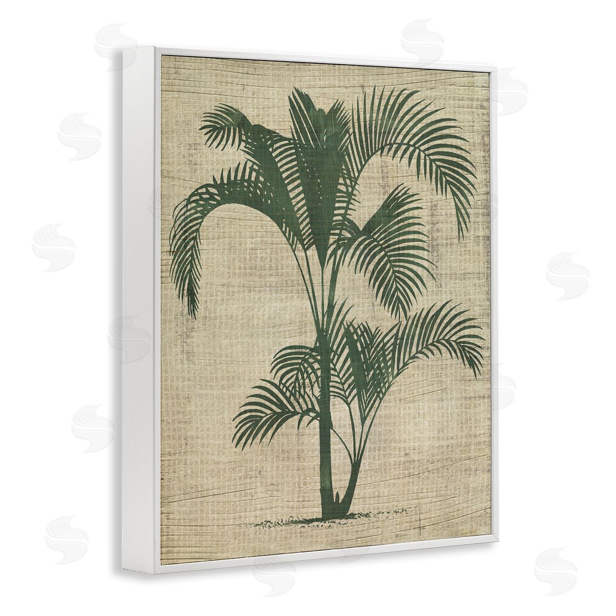 Palm on Woven Pattern White Frame Print Wall Art, Home Decor by June Erica Vess