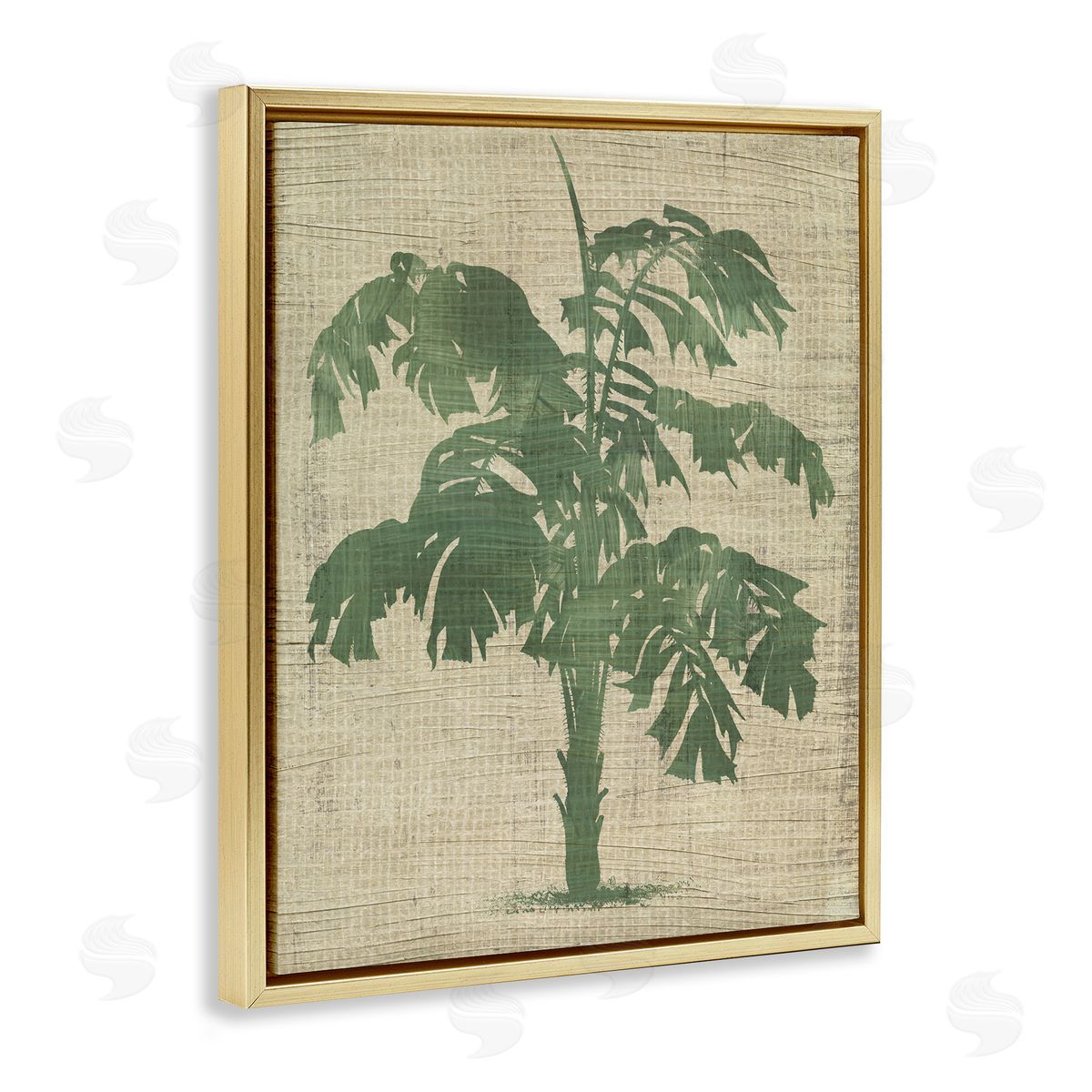 Vintage Plant Silhouette Gold Floating Frame Canvas Wall Art, Home Decor by June Erica Vess