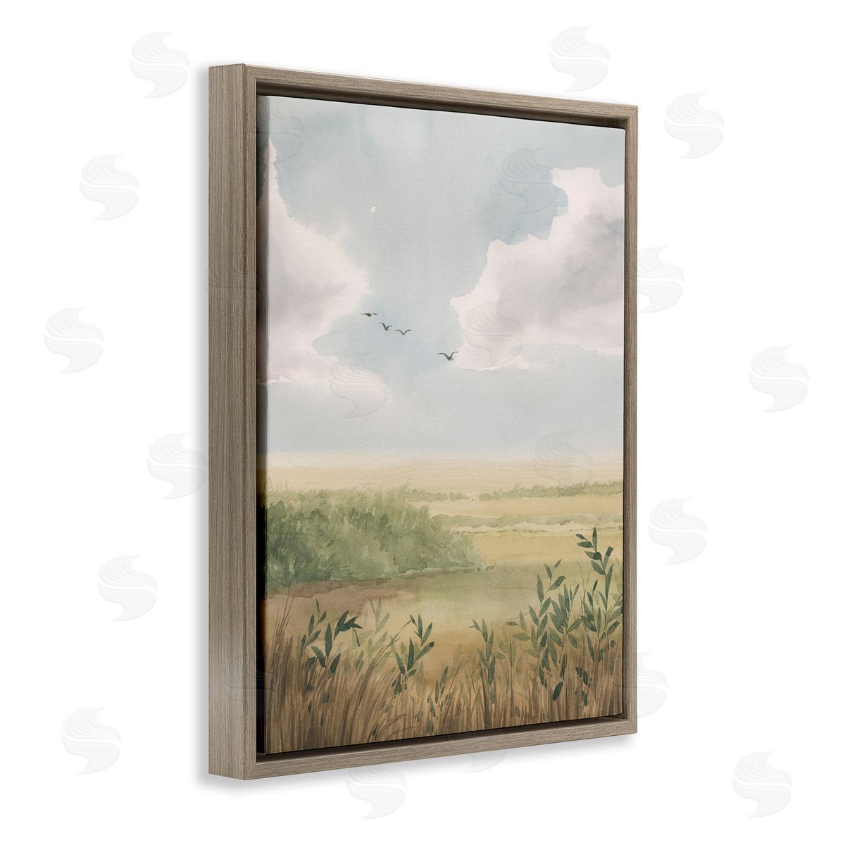 Birds over Grasslands Brown Floating Frame Canvas Wall Art, Home Decor by Grace Popp