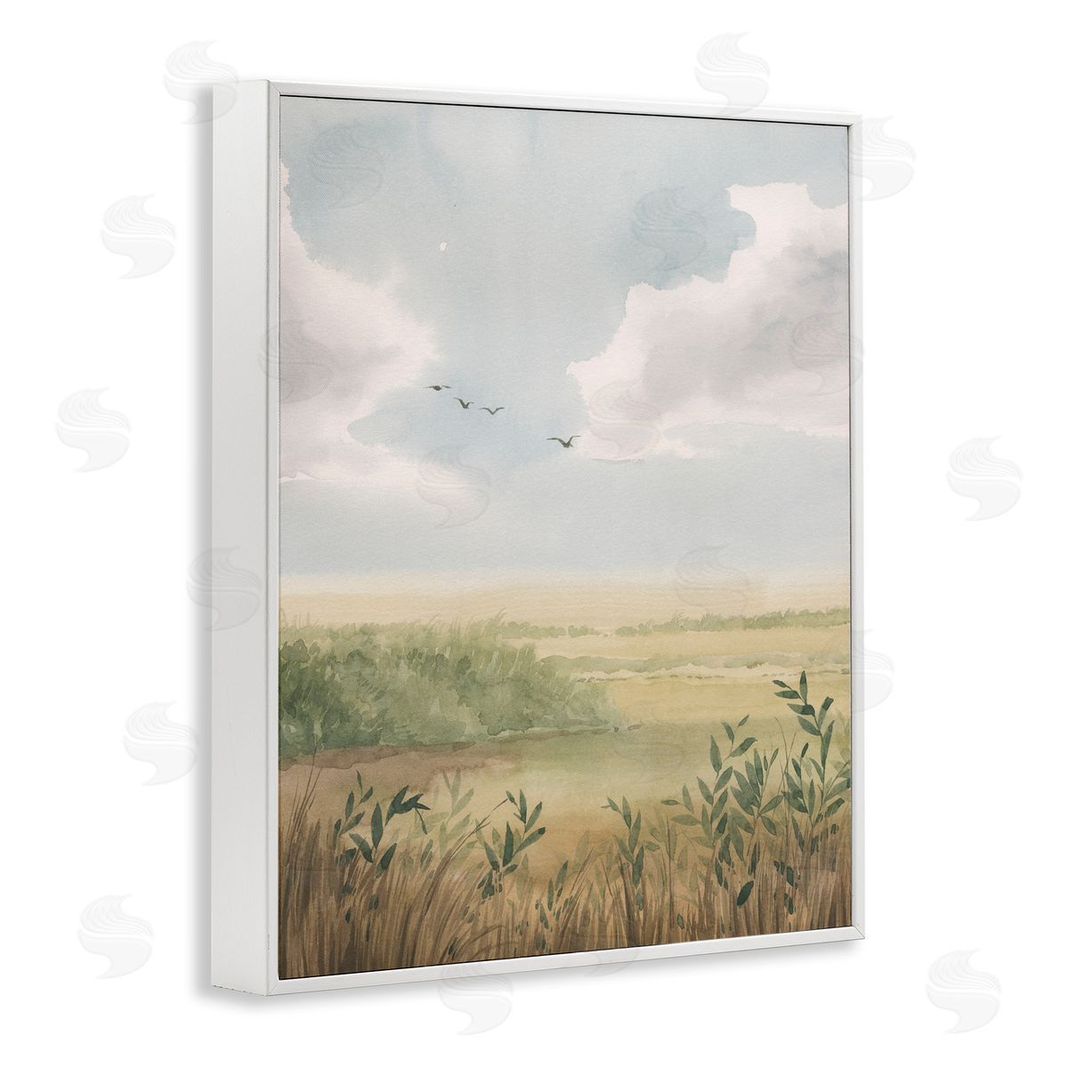 Birds over Grasslands White Frame Print Wall Art, Home Decor by Grace Popp