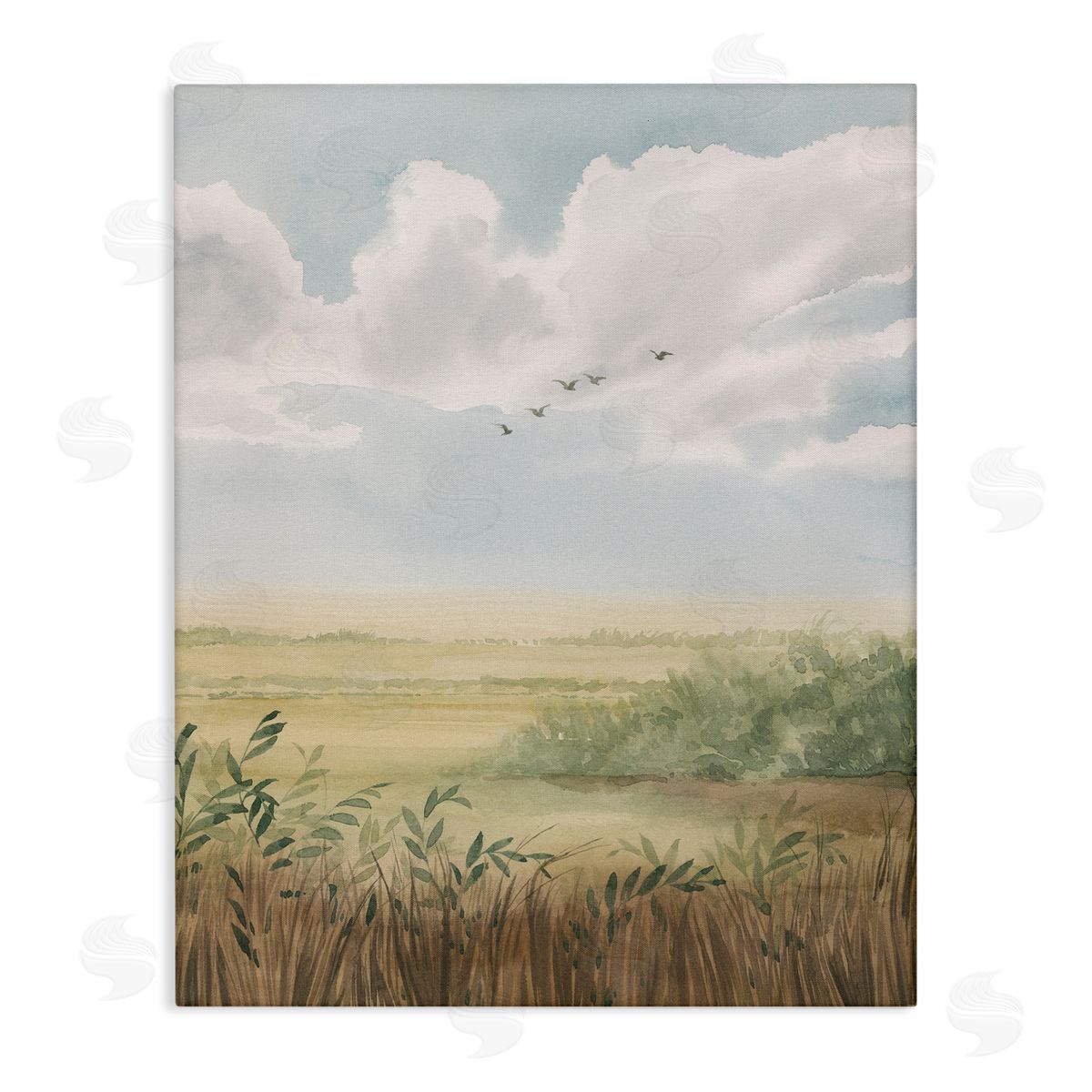 Birds Flying over Countryside Canvas Wall Art, Home Decor by Grace Popp