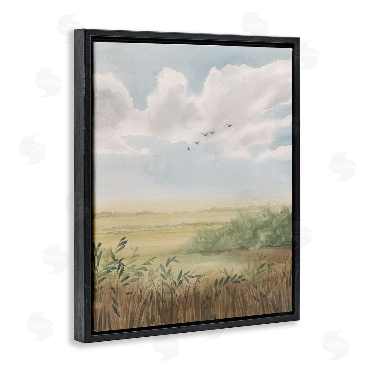 Birds Flying over Countryside Black Floating Frame Canvas Wall Art, Home Decor by Grace Popp