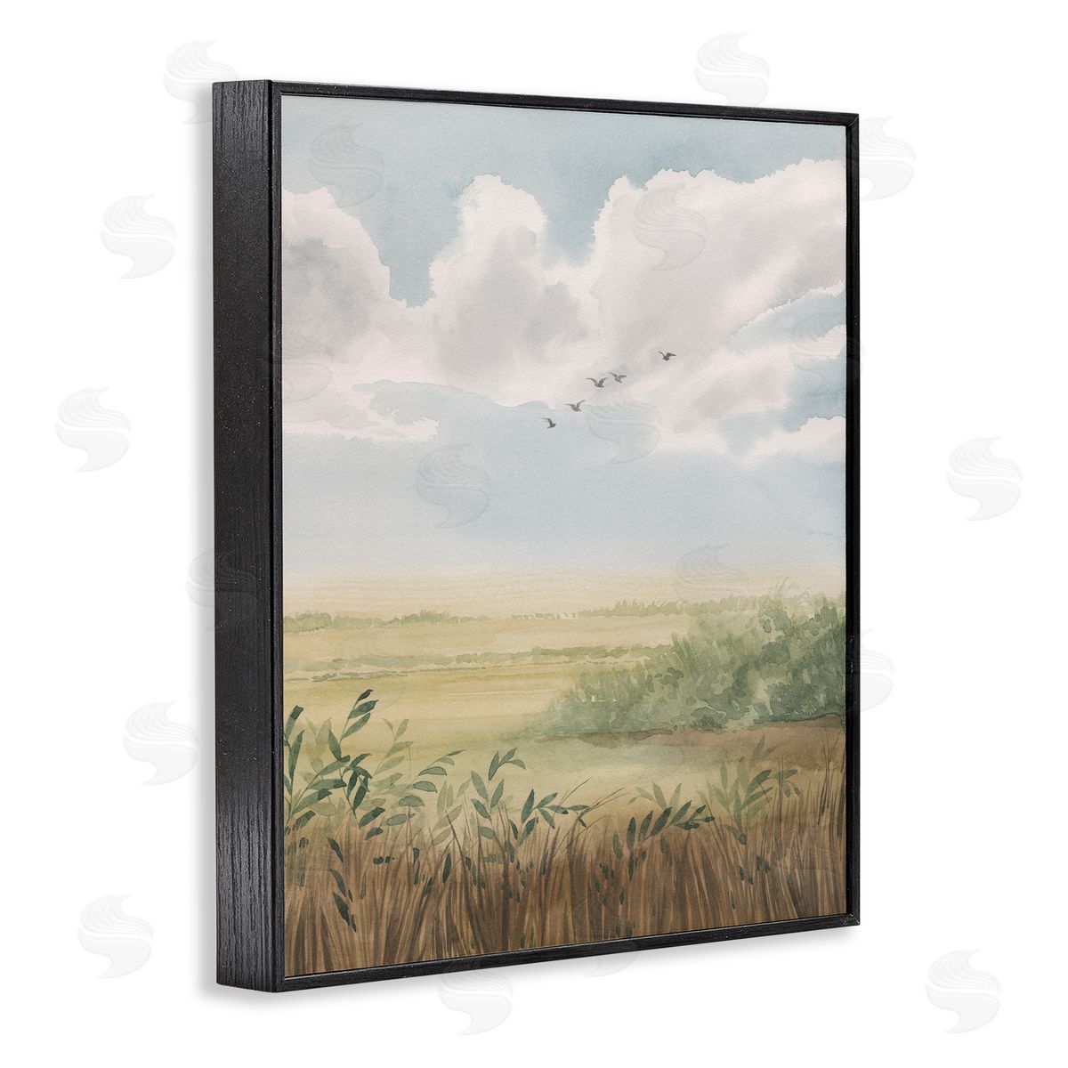 Birds Flying over Countryside Black Frame Print Wall Art, Home Decor by Grace Popp