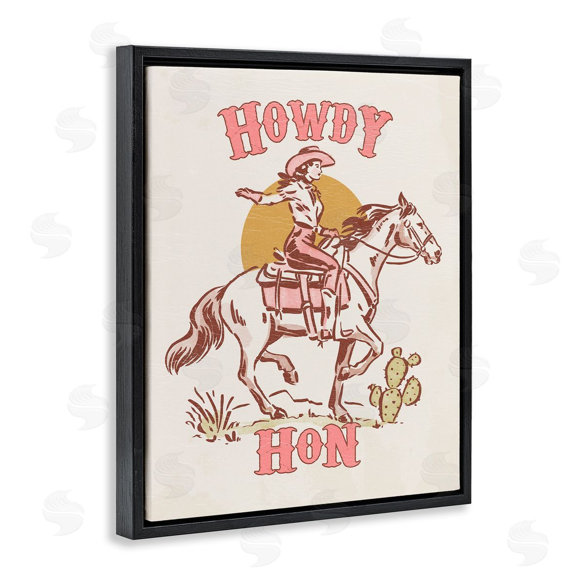Howdy Hon Cowgirl Black Floating Frame Canvas Wall Art, Home Decor by Victoria Barnes