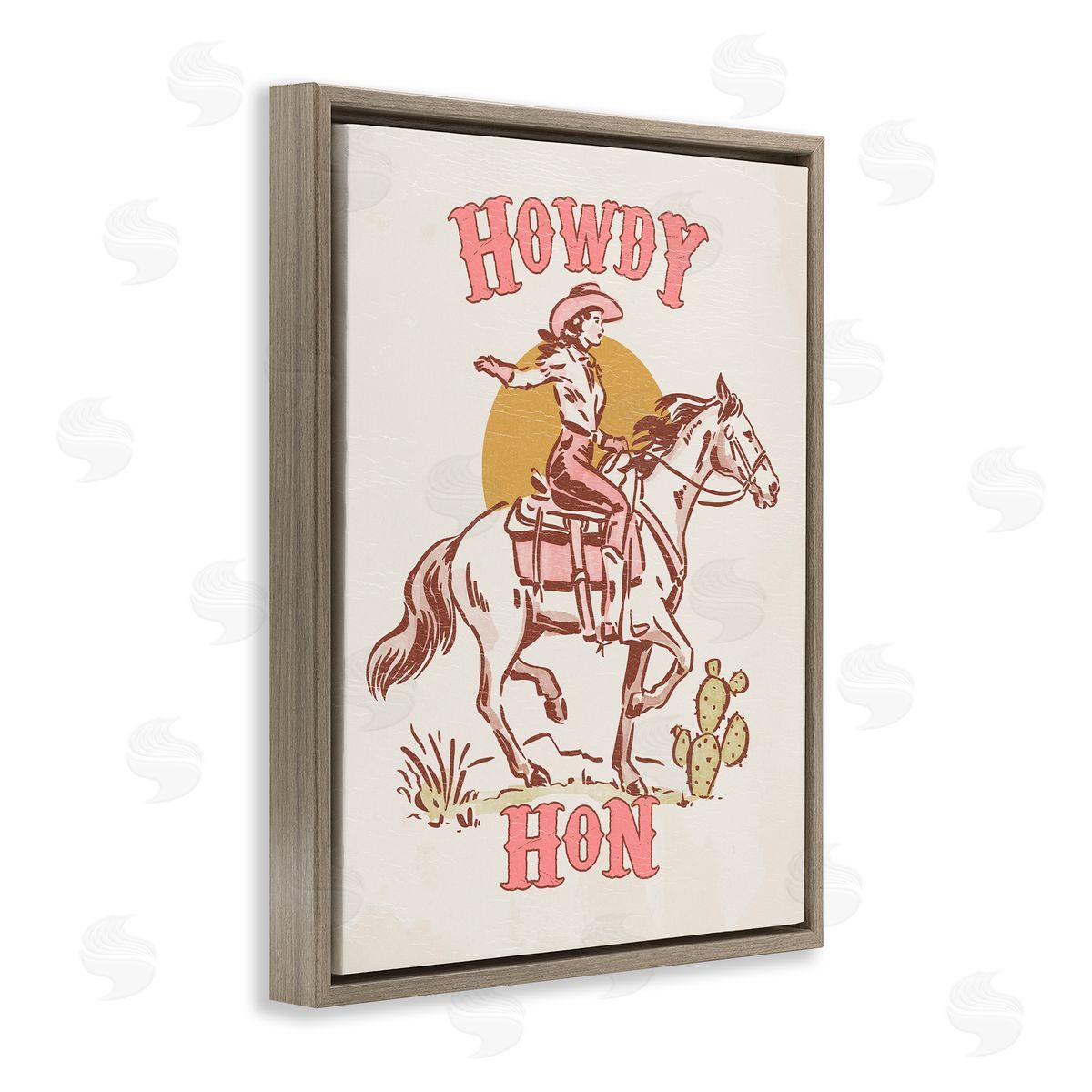 Howdy Hon Cowgirl Brown Floating Frame Canvas Wall Art, Home Decor by Victoria Barnes