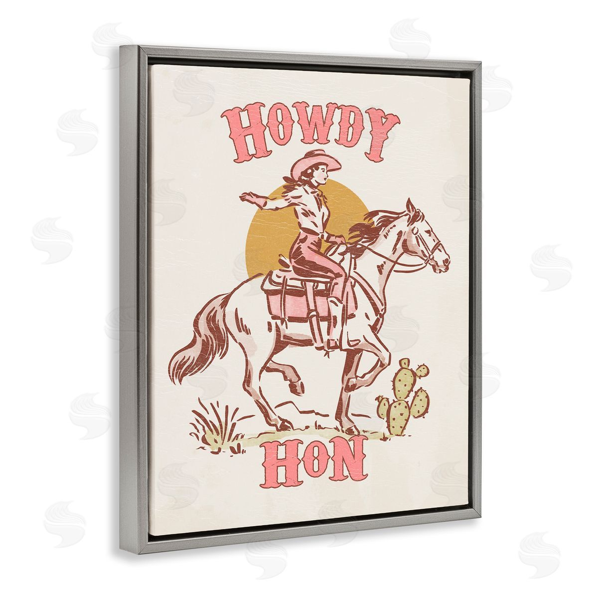 Howdy Hon Cowgirl Grey Floating Frame Canvas Wall Art, Home Decor by Victoria Barnes