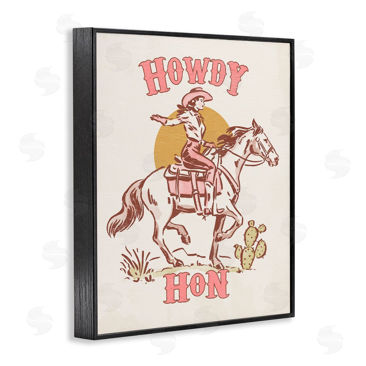 Howdy Hon Cowgirl Black Frame Print Wall Art, Home Decor by Victoria Barnes