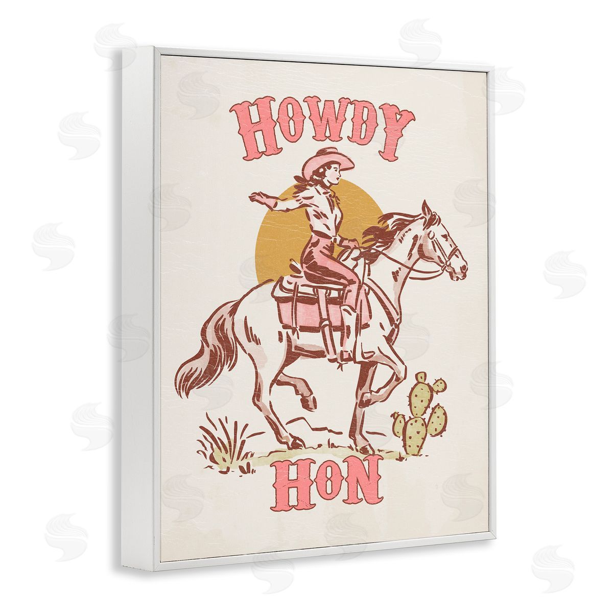 Howdy Hon Cowgirl White Frame Print Wall Art, Home Decor by Victoria Barnes