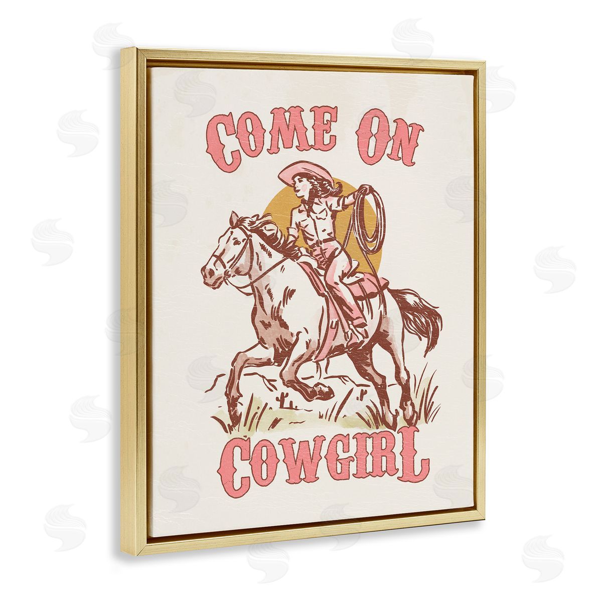 Pastel Come On Cowgirl Gold Floating Frame Canvas Wall Art, Home Decor by Victoria Barnes