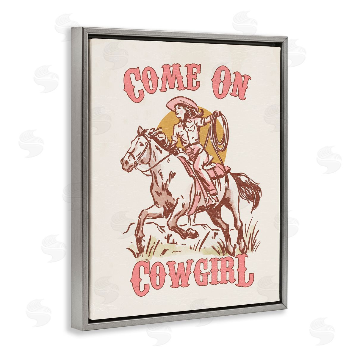 Pastel Come On Cowgirl Grey Floating Frame Canvas Wall Art, Home Decor by Victoria Barnes
