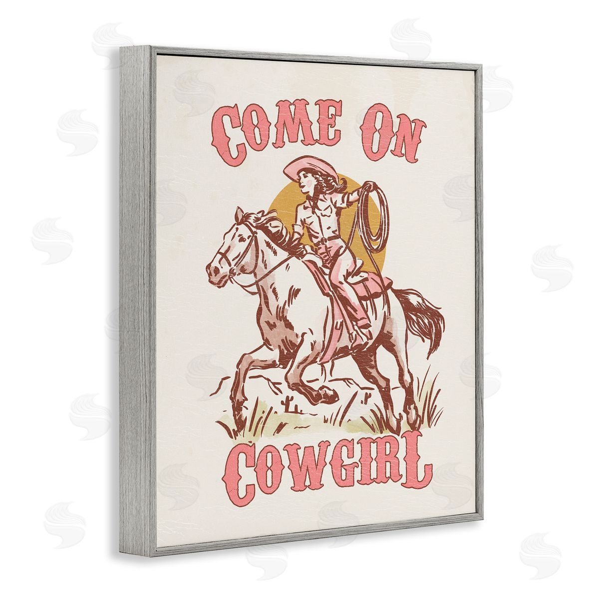 Pastel Come On Cowgirl Grey Frame Print Wall Art, Home Decor by Victoria Barnes