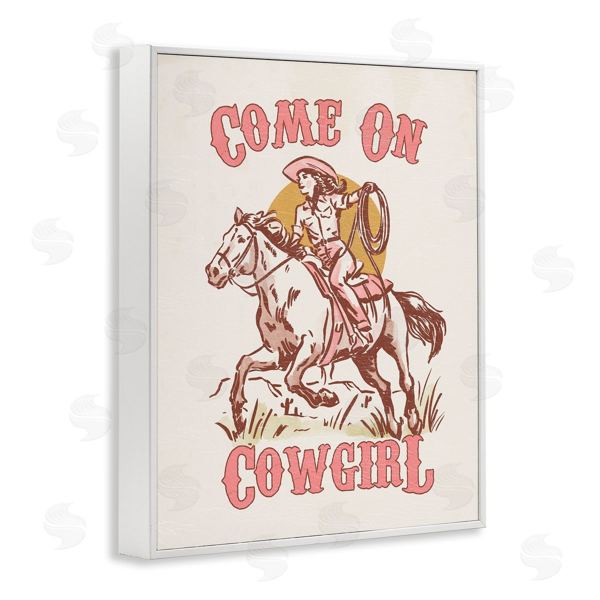Pastel Come On Cowgirl White Frame Print Wall Art, Home Decor by Victoria Barnes