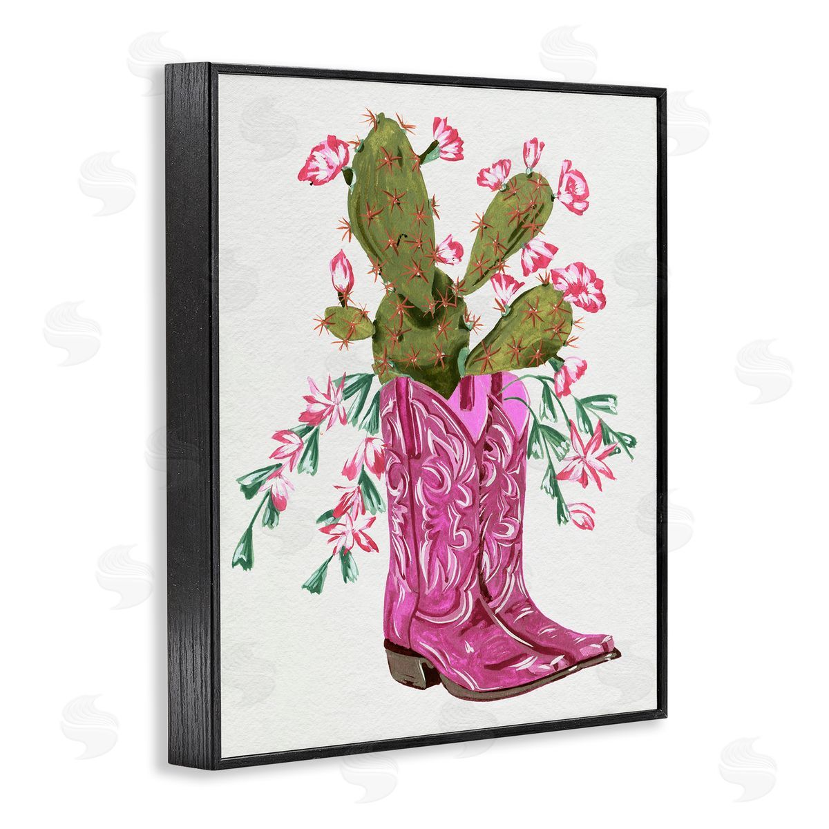 Pink Accent Cactus & Boots Black Frame Print Wall Art, Home Decor by Melissa Wang