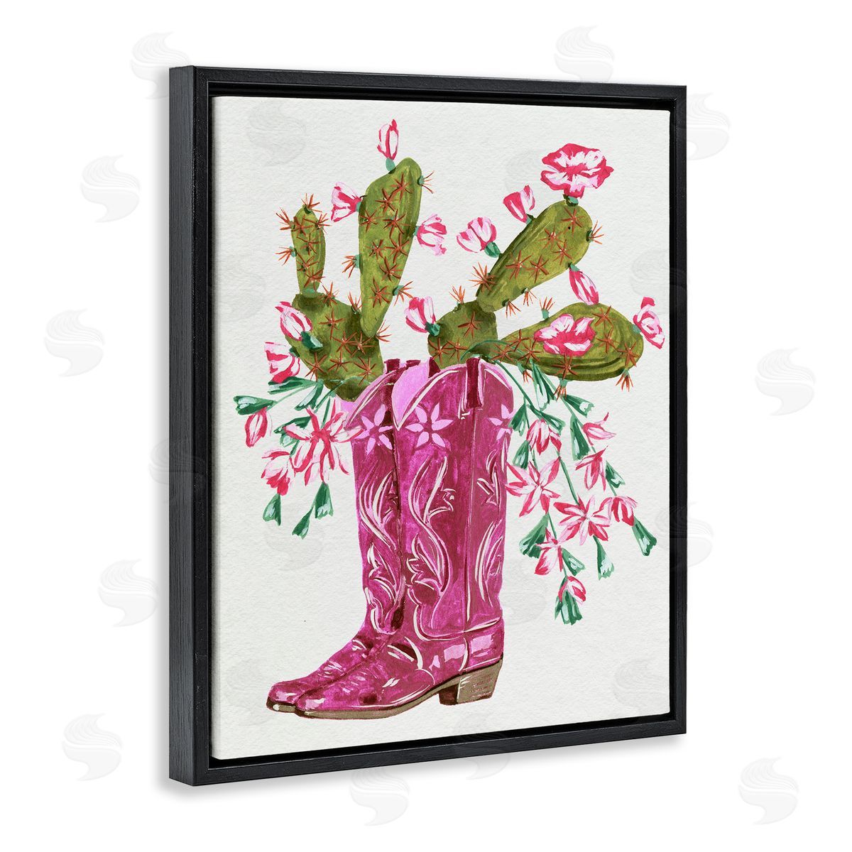 Cowgirl Boots & Cactus Black Floating Frame Canvas Wall Art, Home Decor by Melissa Wang